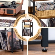 LELELINKY 3-Tier Record Player Stand with Storage Holds 100 Albums, Turntable End Table for Living Room & Bedroom, Brown