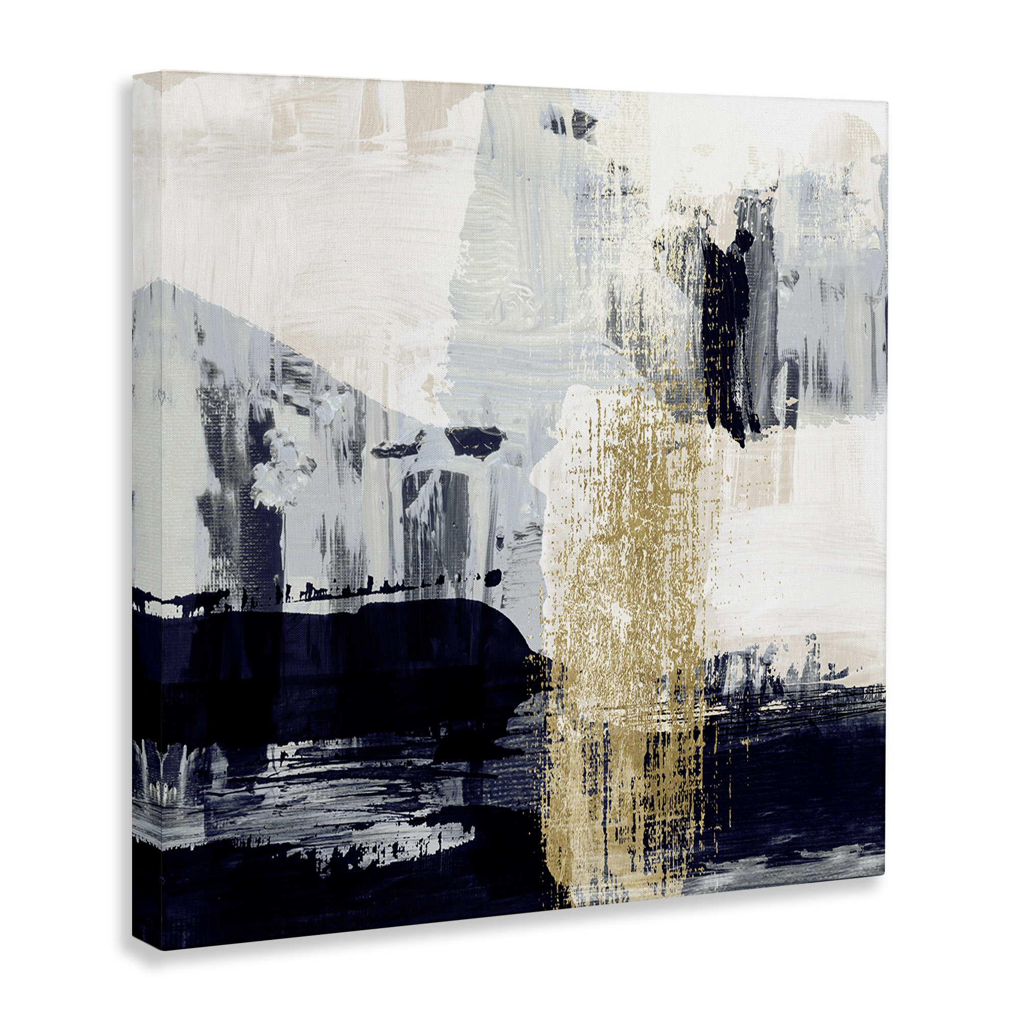 Stupell Industries Gold Paint Stroke Abstract Abstract Painting Gallery Wrapped Canvas Art Print Wall Art, 17 x 17