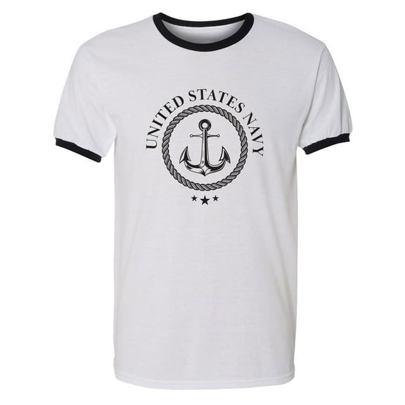 US Navy Anchor Crest Adult Short Sleeve Ringer T-shirt