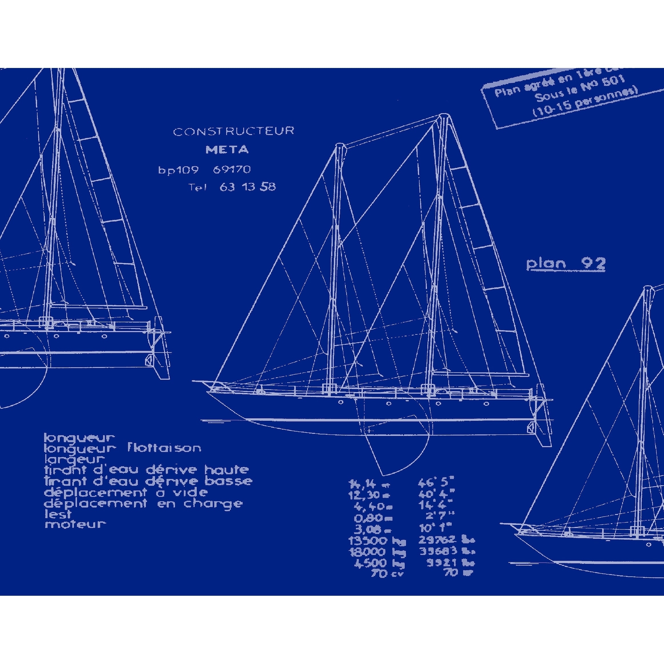 Simply Daisy, 18 x 14 Inch, Sail Plan Trio, Geometric Print Placemat (Set of 4), Blue Print Blue