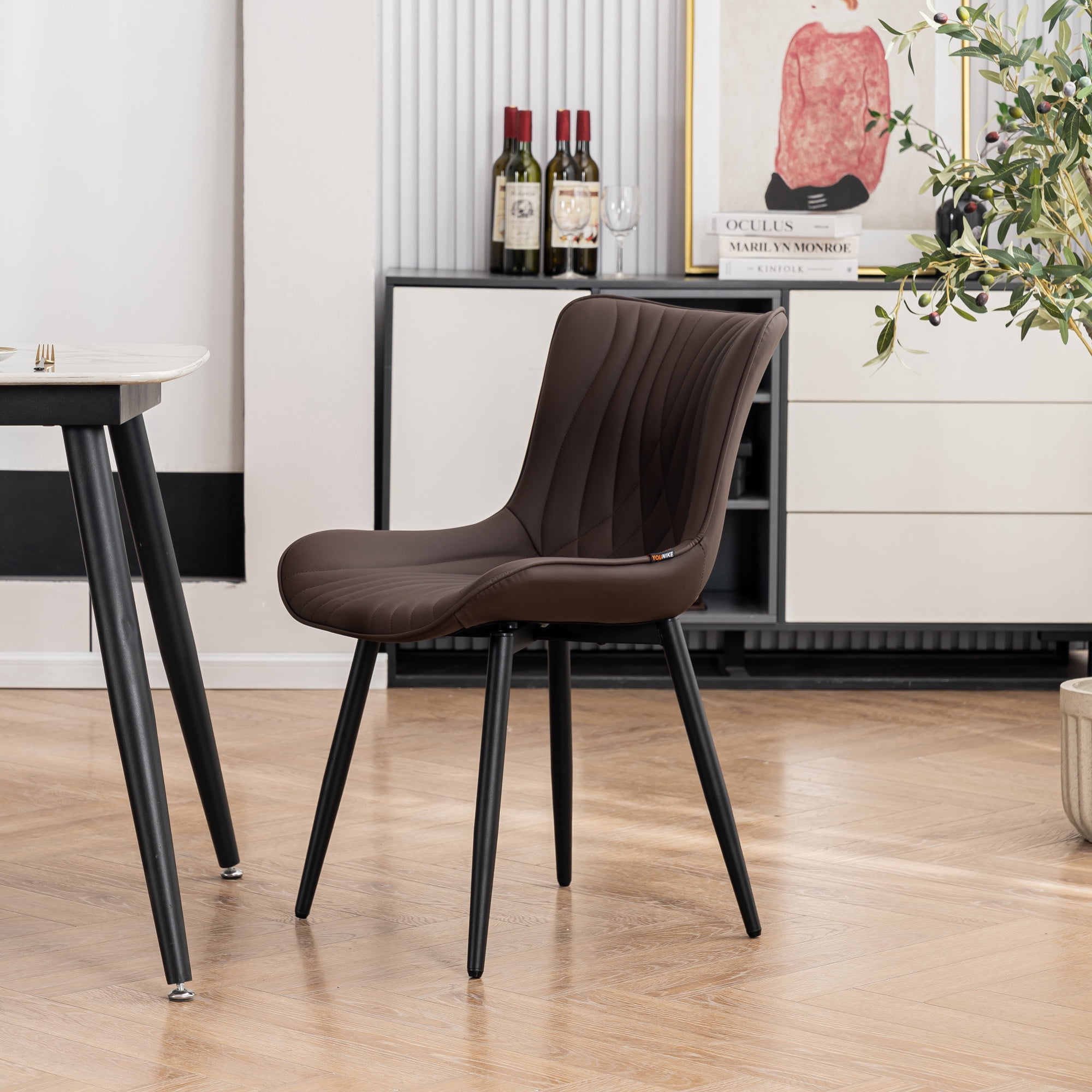 YOUNIKE Dining Chairs with Metal Legs Wing Backrest Set of 2 Upholstered Dinner Side Chair, Brown