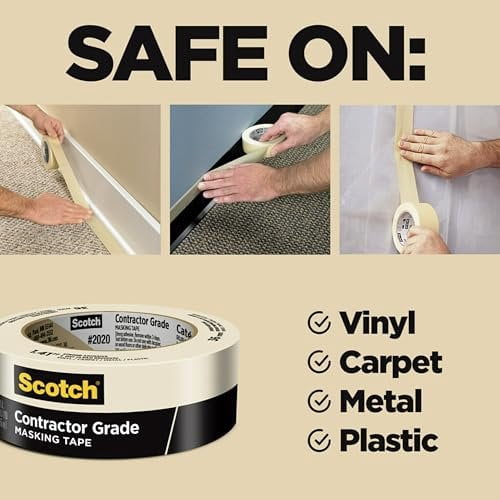 3M Scotch Contractor Grade Masking Tape 2020-24AP-9 - 0.94 In x 60 Yds - 4 Packs, Tan