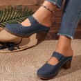 thumbnail image 3 of Rokment Closed Toe Sandals for Women Beach Boho Hollow out Leather Ankle Strap Platform Backless Sandals Comfortable Chunky Block High Heels Walking Clog Mules Navy Size 9.5, 3 of 7