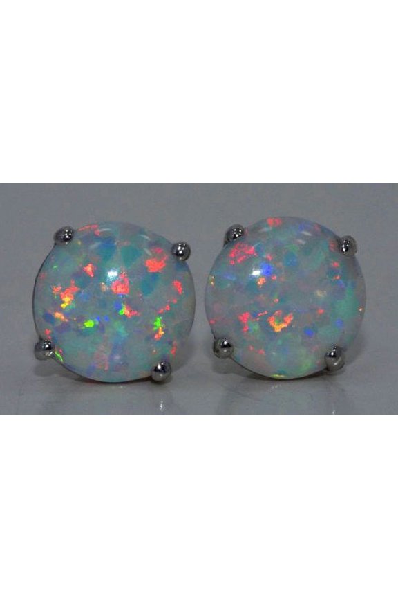 14Kt White Gold Opal Round Stud Earrings