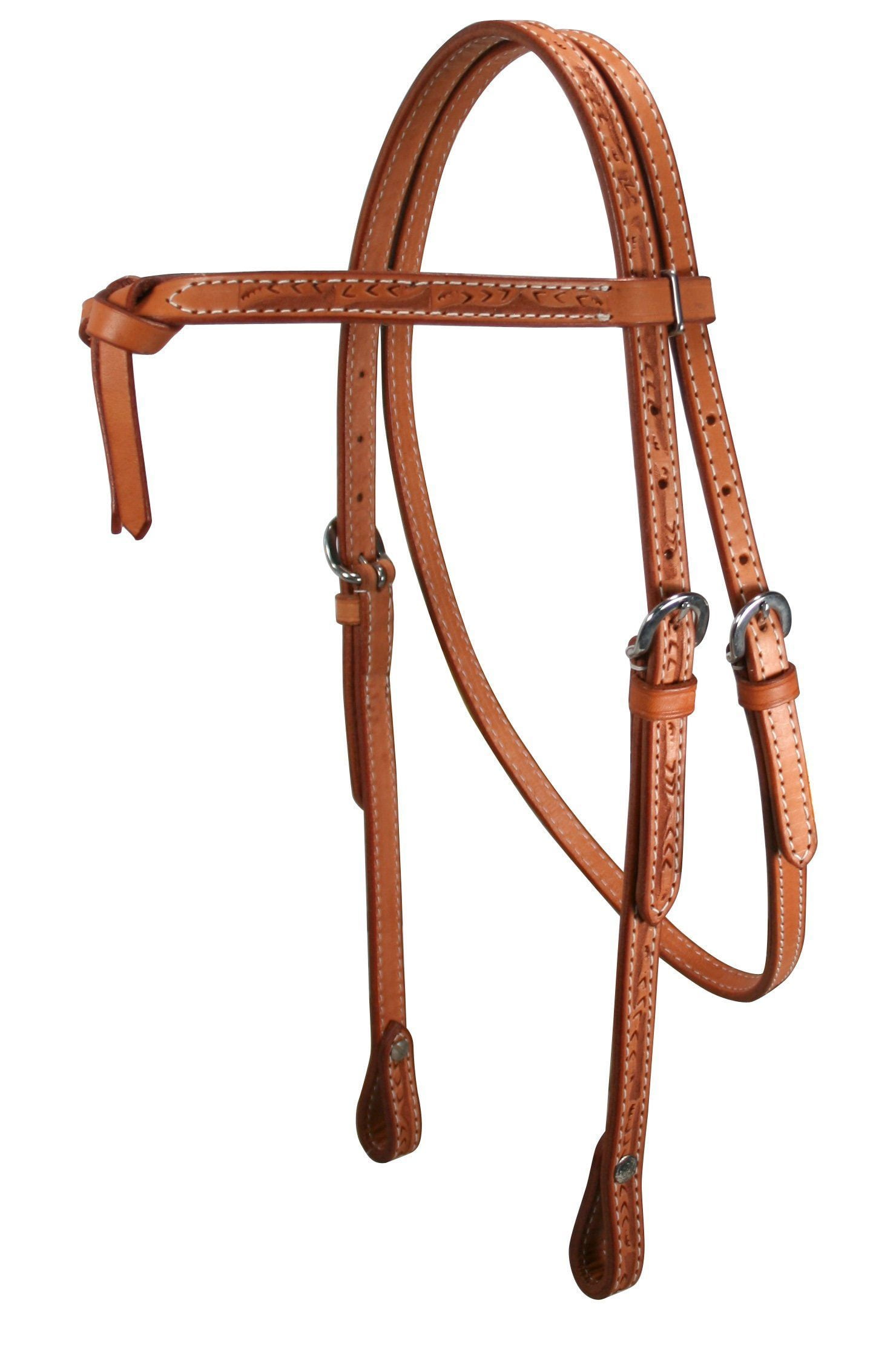 Western Natural Leather Set of Rolled Futurity Style Headstall and Reins