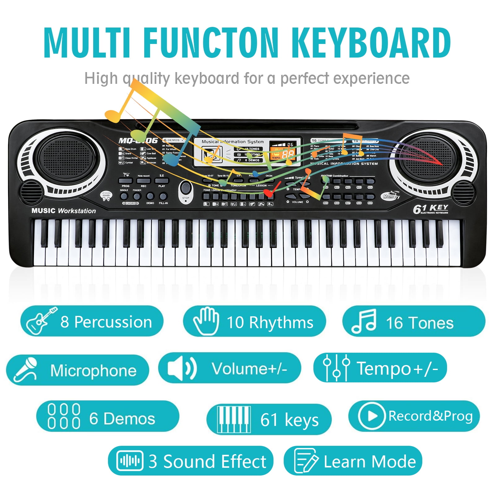 Beefunni Piano Toys Keyboard for Kids 5-12 Years, 61 Keys with Microphone, Electronic Musical Interactive Teaching Piano Keyboard for Boys Girls, Chirstmas Gift for Kids 5 6 7 8 - 12+