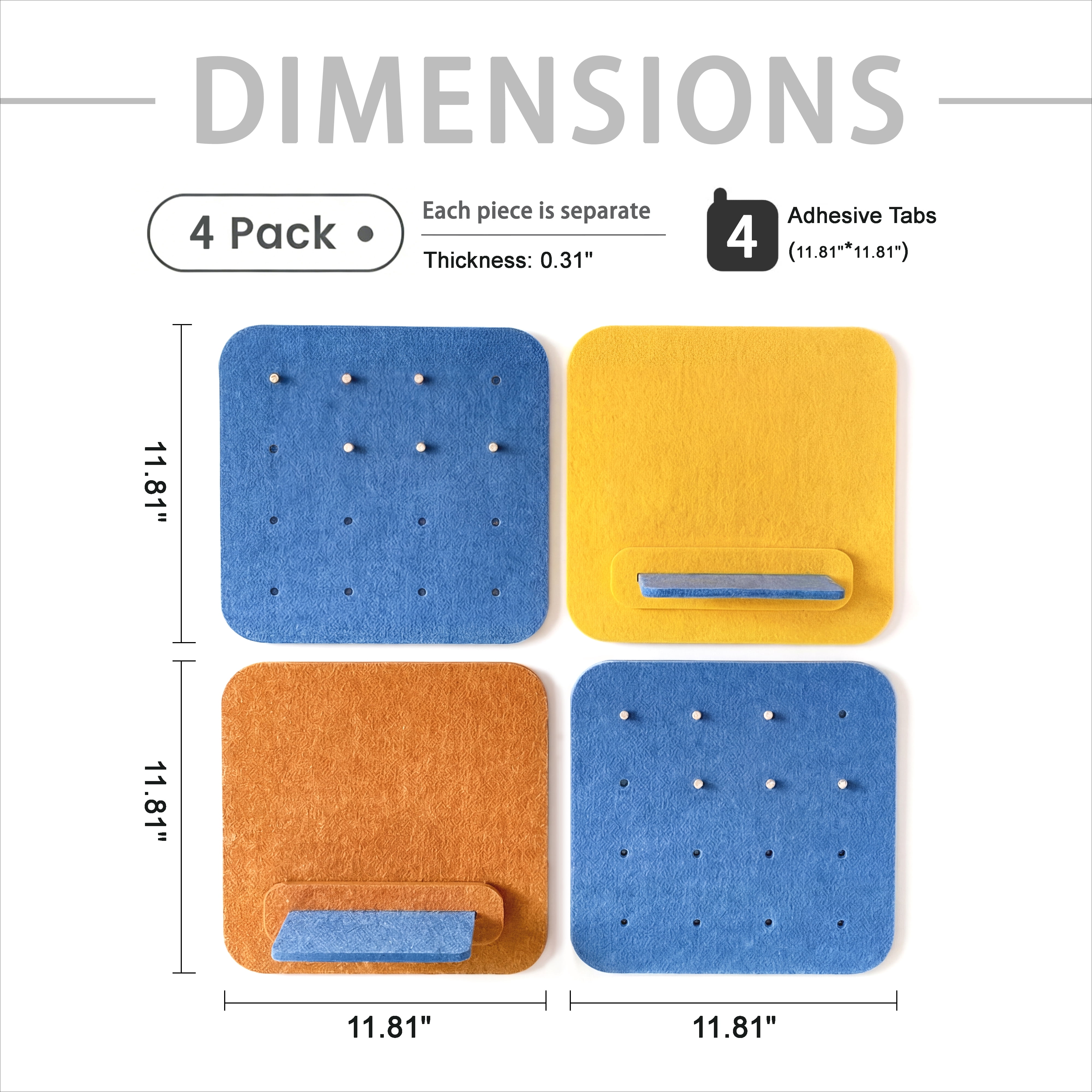 Mifurn 11.8''*11.8'' Felt Bulletin Board, 3 Colors, 4 Pack