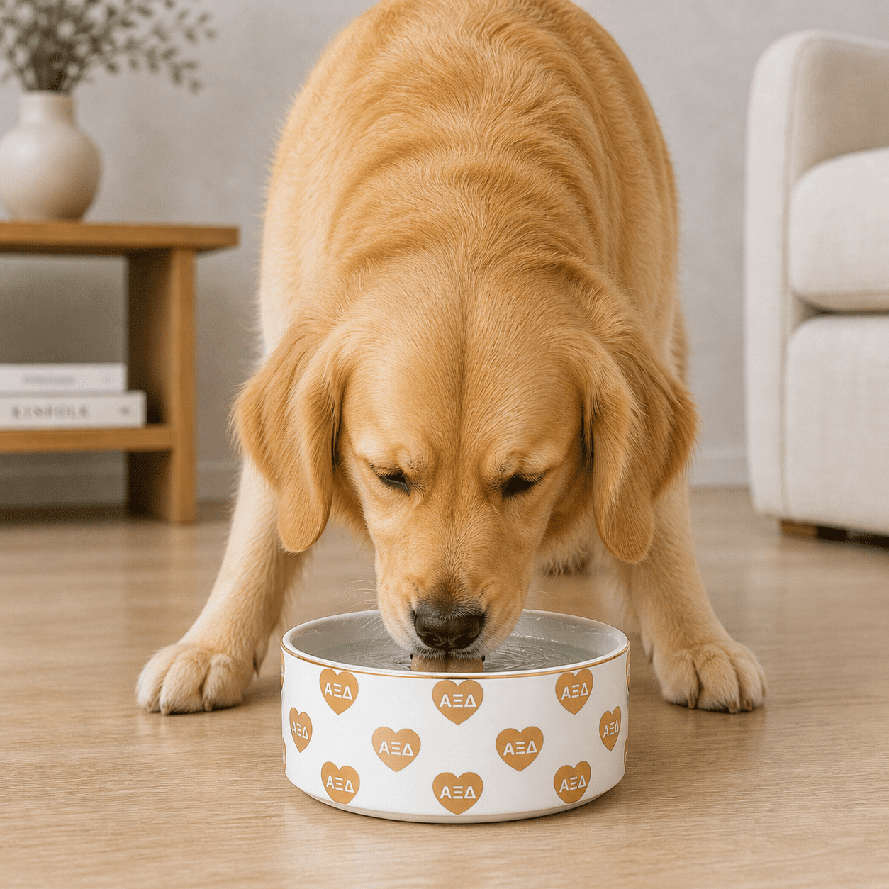 Sorority Shop Alpha Xi Delta Pet Bowl, 6" Ceramic Bowl for Dogs and Cats, Heart Design with Sorority Greek Letters, Use for Food or Water