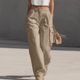 thumbnail image 2 of Plus Size Women's High Waist Loose Wide Leg Cargo Pants, Stretch Elastic Waist Multi Pocket Polyester Trousers, All Season Casual Bottoms for Travel Stroll Relaxed Office | TruHer,Khaki 2XL, 2 of 8