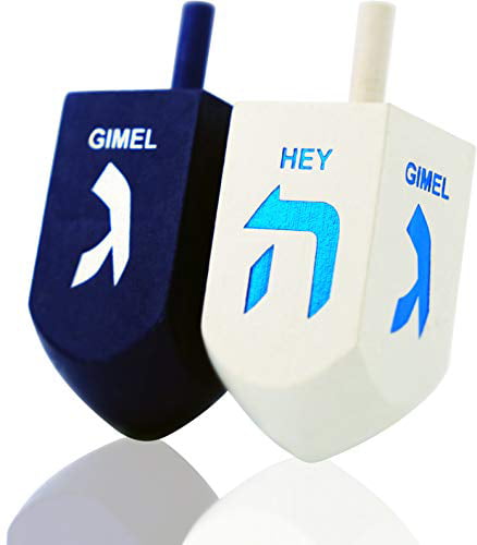 Lets Play Dreidel The Hanukkah Game 2 Multi Colored Extra Large Hand Painted Wood Dreidels Instructions Included 