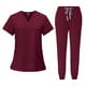 thumbnail image 3 of Conjunto de camiseta y pantalones de enfermería con bolsillos, suave, con cordón ajustable, traje de trabajo de enfermera para salón de belleza, , Rojo, M, 3 of 8
