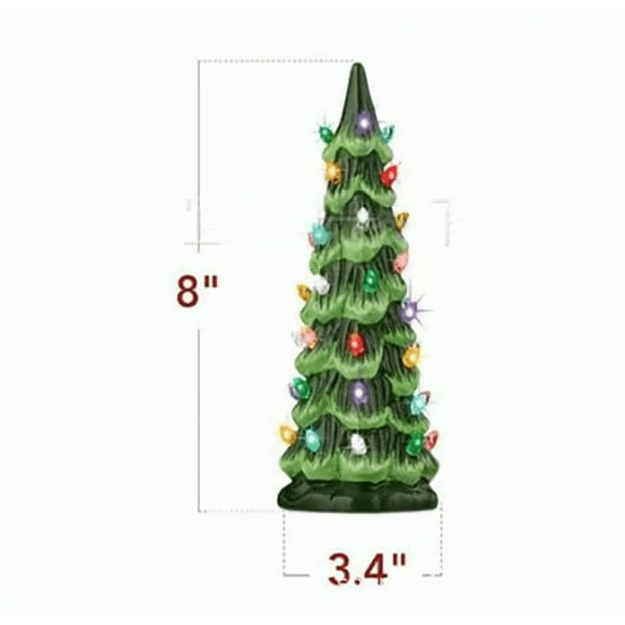 Retro Hand-Painted Tabletop Christmas Trees, Ceramic Christmas Tree, Table Top Christmas Tree, Pre-Lit Hand-Painted Tabletop Holiday Decoration