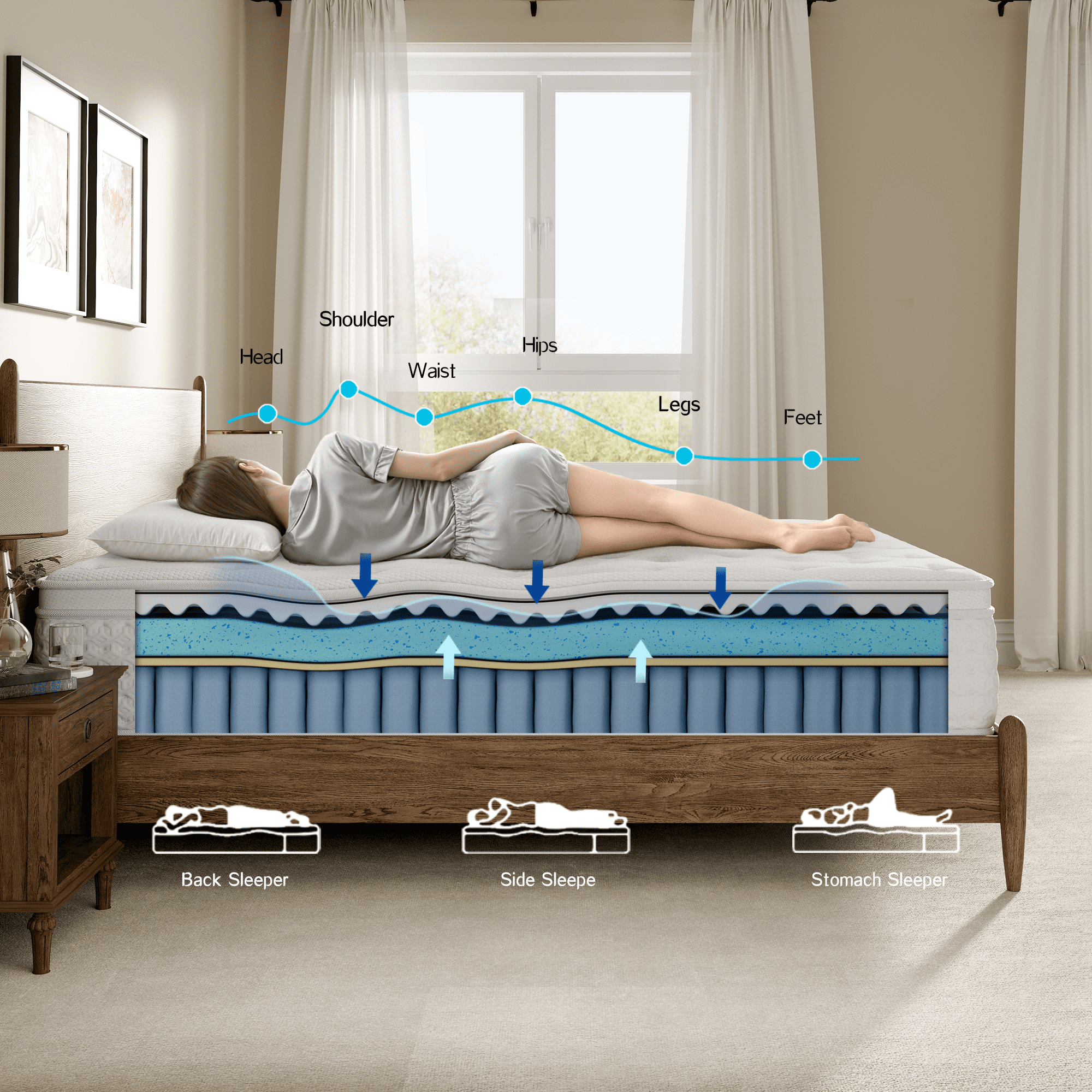 White 14 inch King Size Hybrid Mattress in a Box, Memory Foam & Individually Wrapped Coil, Support, Breathable, Pressure relief- 120 Night Trial
