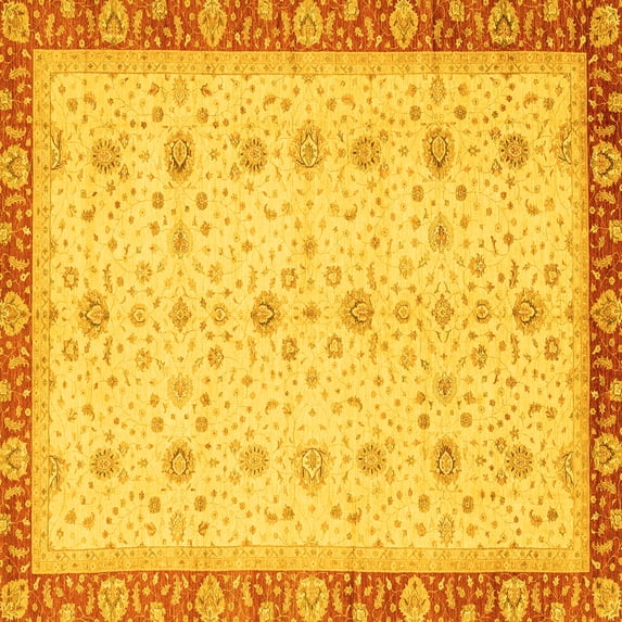 Ahgly Company Indoor Square Oriental Yellow Modern Area Rugs, 7' Square