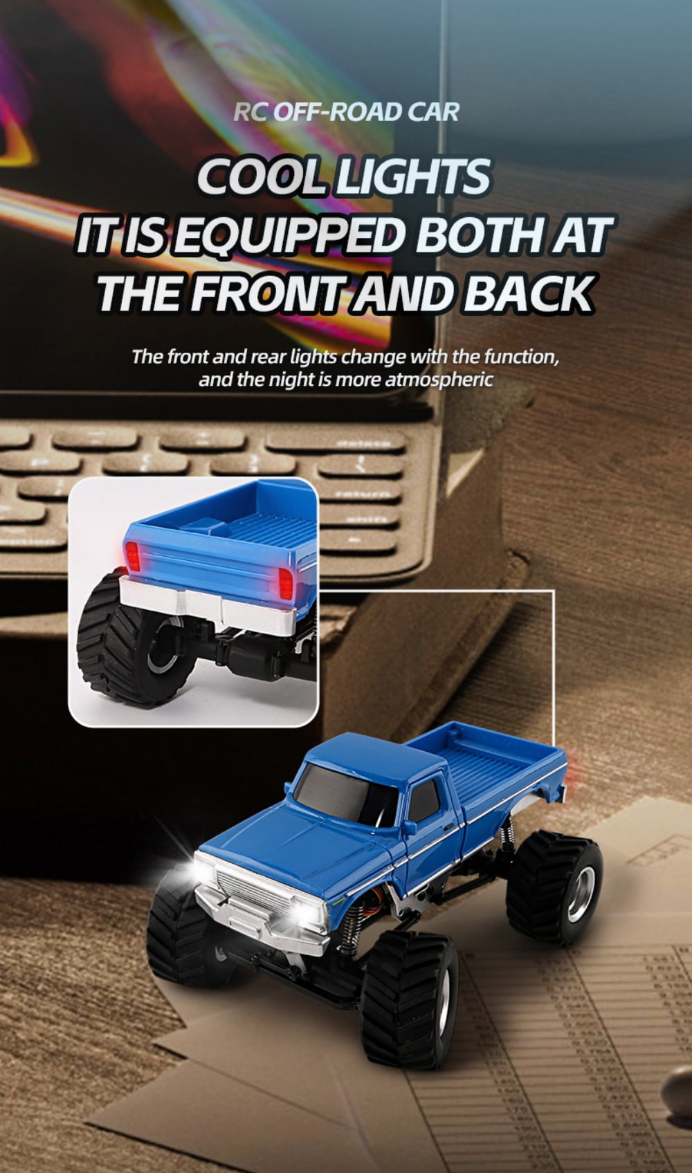 1/36 Scale Mini RC Crawler Car, 4WD Remote Control Climbing Car, 2.4G Off-Road Vehicle with LED Lights, Micro RC Truck 4×4 Small Cars for Adult, Blue