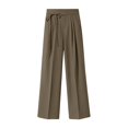 thumbnail image 4 of RUTAYY Women's Pants Tie Waist Pleated Wide Leg Solid Color Side Pockets Casual Trousers Khaki, 4 of 4