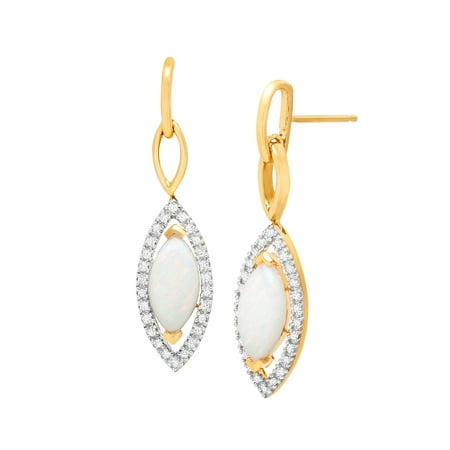 1 1/2 ct Natural Opal Drop Earrings with 1/6 ct Diamonds in 14kt Gold