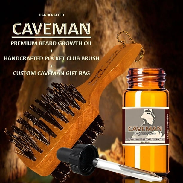 Caveman Facial Hair Growth Oil, Scent: Bay Rum, Free Double Sided Brush -  