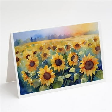 Sunflowers in Watercolor Greeting Cards and Envelopes Pack of 8 7 in x 5 in