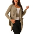 thumbnail image 4 of INSPIRE CHIC Women's Lightweight Sweater Knit Cardigan Irregular Hem Long Sleeve Open Front Drape Cardigan Khaki S, 4 of 4