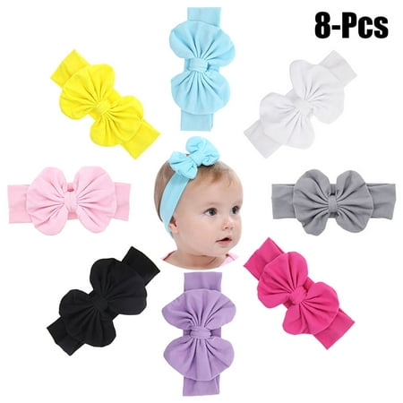 8PCS Baby Hairband,Justdolife Solid Color Cute Bowknot Baby Elastic Headband Infant Headwrap Bow Headwear for Baby Girls Toddler (Best Elastic For Baby Headbands)