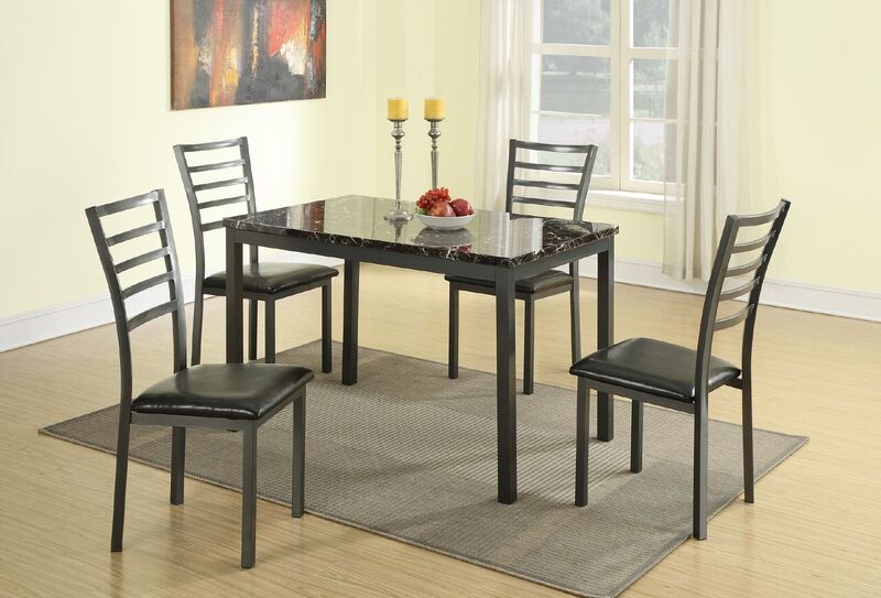 Black IDS Home 5 Piece Mid Century Clear Glass Dining Table Furniture Set for 4 Fabric Chairs with Metal Leg