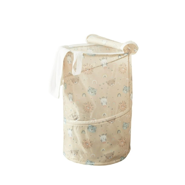 American Kids Woodland Polyester Round Baby Hamper with Zipper for Nursery Room Décor