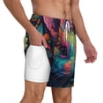 thumbnail image 3 of Picia Colorful Patterned Rabbit pattern Mens Swim Trunks with Compression Liner Stretch Beach Shorts Quick Dry with Zipper Pockets No-Chafing Board Shorts-Small, 3 of 9