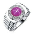thumbnail image 3 of RYLOS Men's Rings Sterling Silver Ring Cabochon Gemstone & Diamonds Designer Style Star Ruby Rings For Men Size 9, 3 of 7