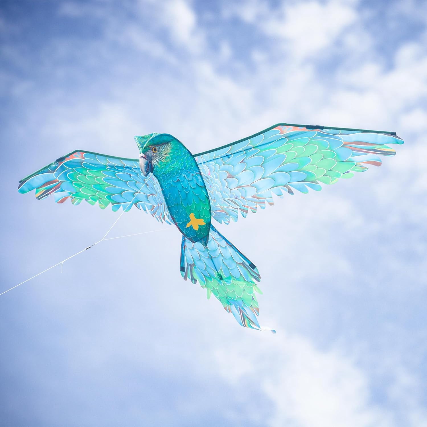 In the Breeze 3509 — 3D Blue Parrot Kite — Colorful-Printed Bird Kite; Kite Line and Reusable Bag Included
