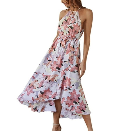 

Sweater Dress for Women Prom Dress Trendy Women Summer Sleeveless Elegant Leisure Bandage Pleated Print Long Dress Savings Clearance Sundresses for Women Mother of The Bride Dresses for Wedding