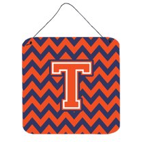 Letter T Chevron Orange and Blue Wall or Door Hanging Prints