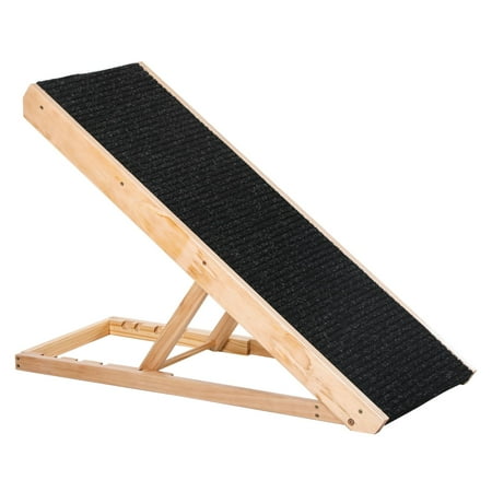 Dranite Height Adjustable Foldable Pine Wood Pet Ramp with Non-slip Carpet for Dogs & Cats, Black