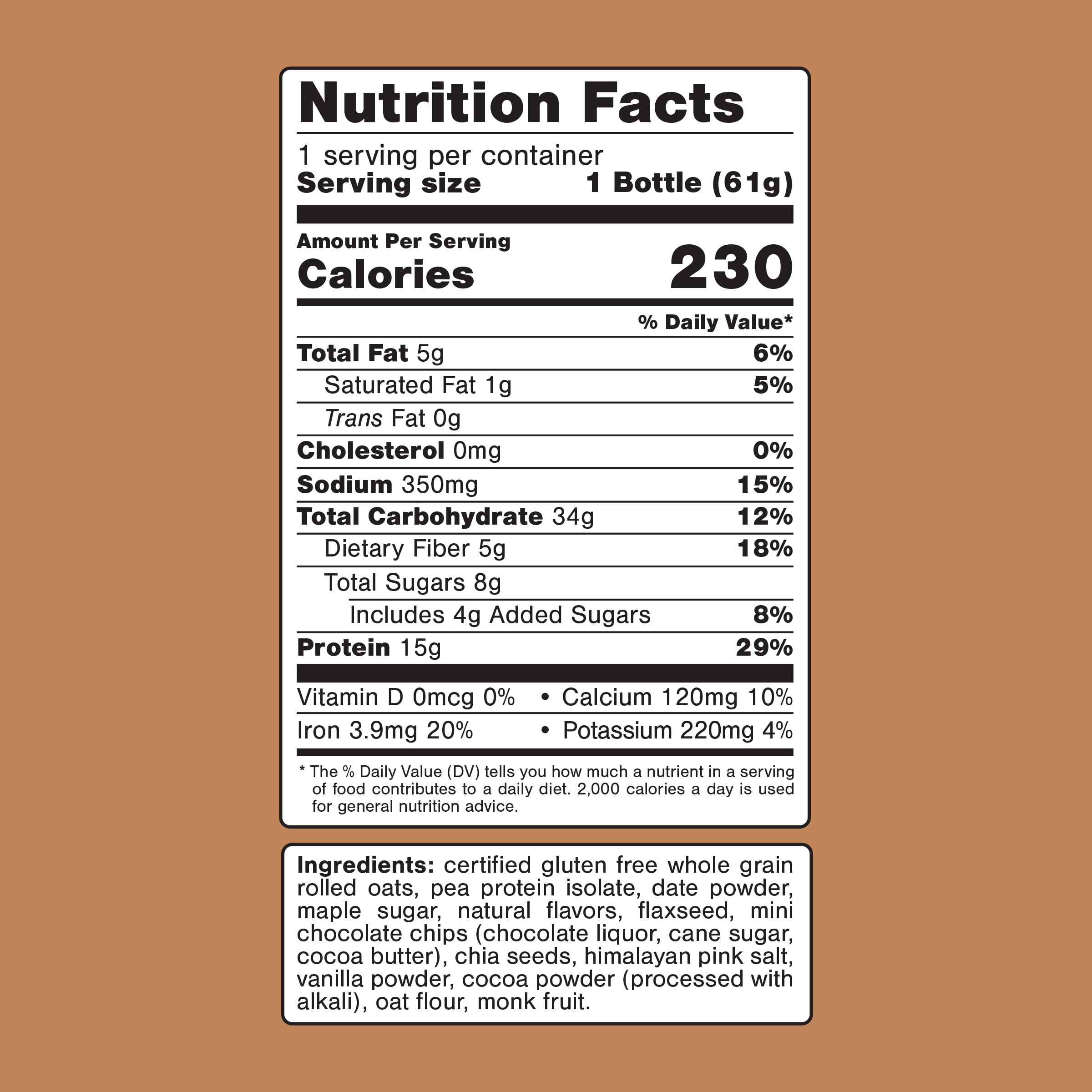 (10 pack) Oats Overnight Chocolate Chip Cookie Dough Protein Overnight Oatmeal Shake, 2.1 oz, 1 Count