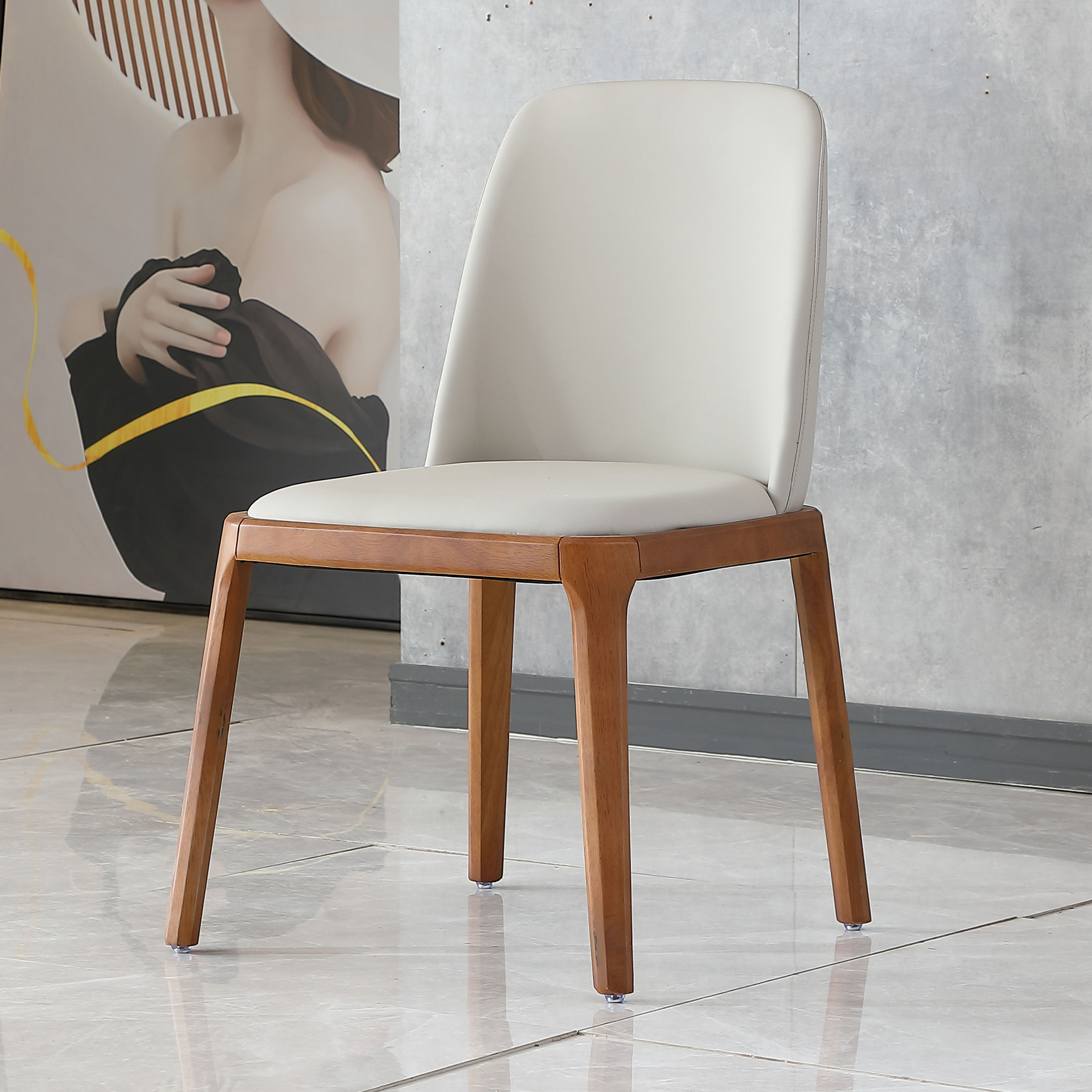 Noble House Modern PU Leather Dining Chairs Set of 2, Wooden Legs and Ergonomic Back, Gray