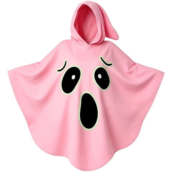 Jiibva Ghost Hooded Poncho Cloak Spooky Face Print Halloween Robe Pink 80cm