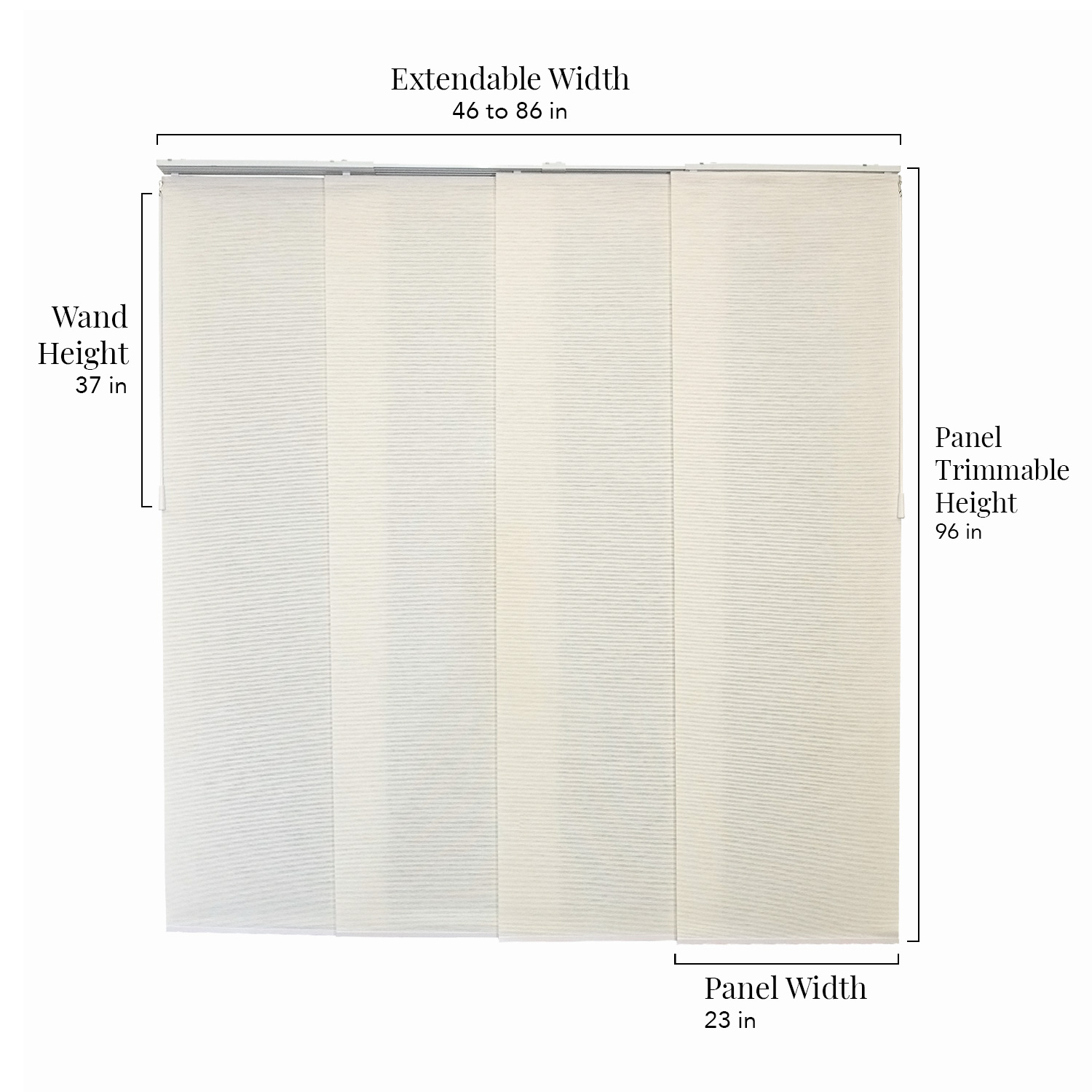 CHICOLOGY QUAD RAIL SLIDING PANEL Princess Ivory (Light Filtering) W:46-86 x H:Up-to 96 inches