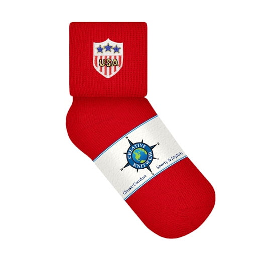 Creative Knitwear Children’s Crew Socks with Embroidered USA Shield, Single Pair, Sizes 3-11, Unisex Cotton Blend Socks for Boys & Girls