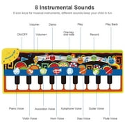 GLUAAE Kids Piano Play Mat – 19-Key Musical Keyboard Mat with 8 Instruments, Recording & Built-in Speaker – Fun Dance Mat for Ages 3-8 (43” x 14”)