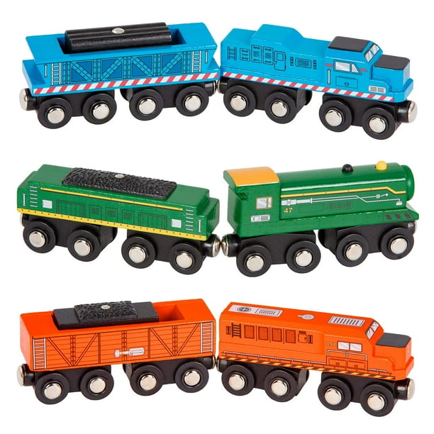 Set de ferrocarril de madera Battat Classic Trains, 6 piezas, magnético, 3 o más