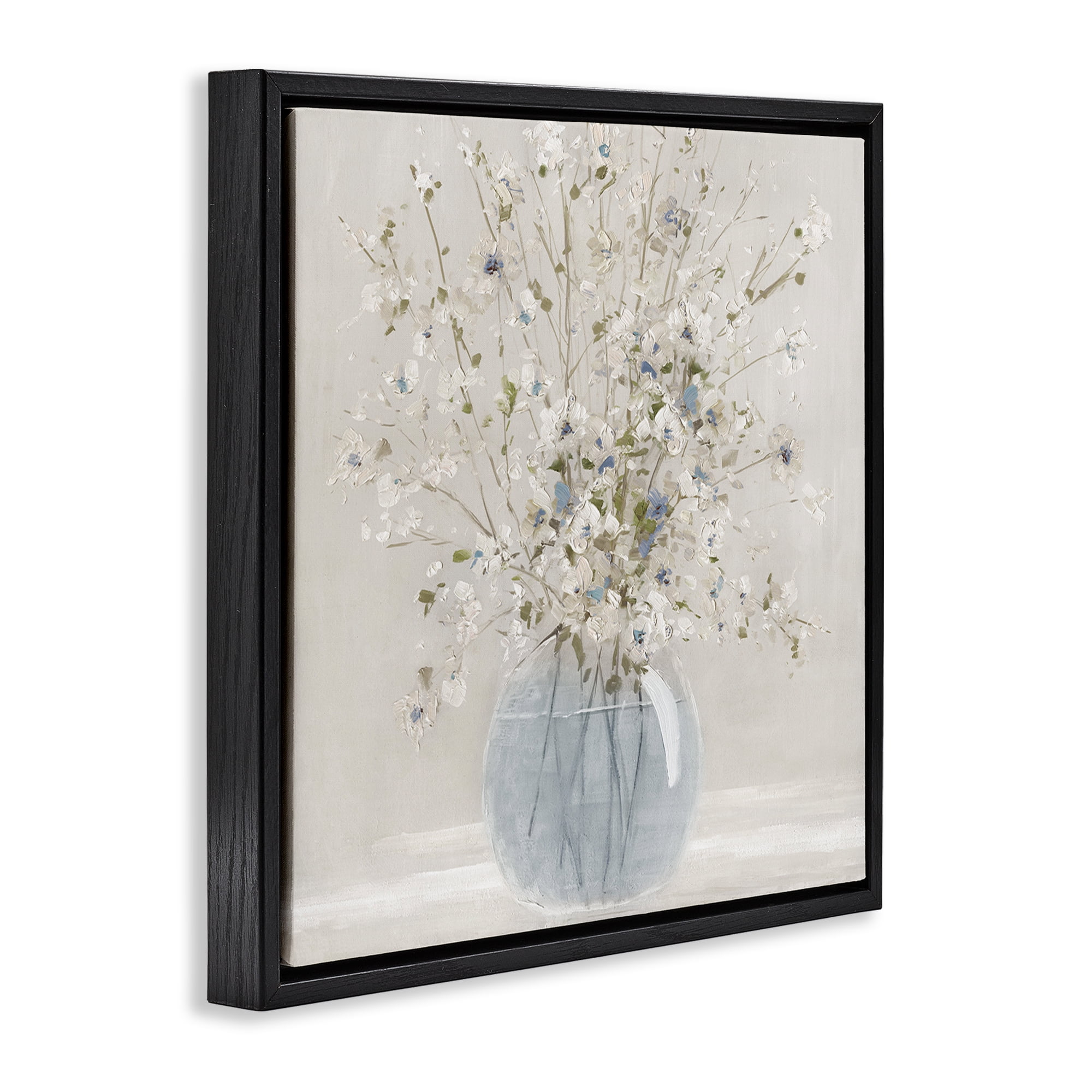Stupell Industries Subtle Glass Vase Bouquet Black Framed Floater Canvas Wall Art, design by Carol Robinson