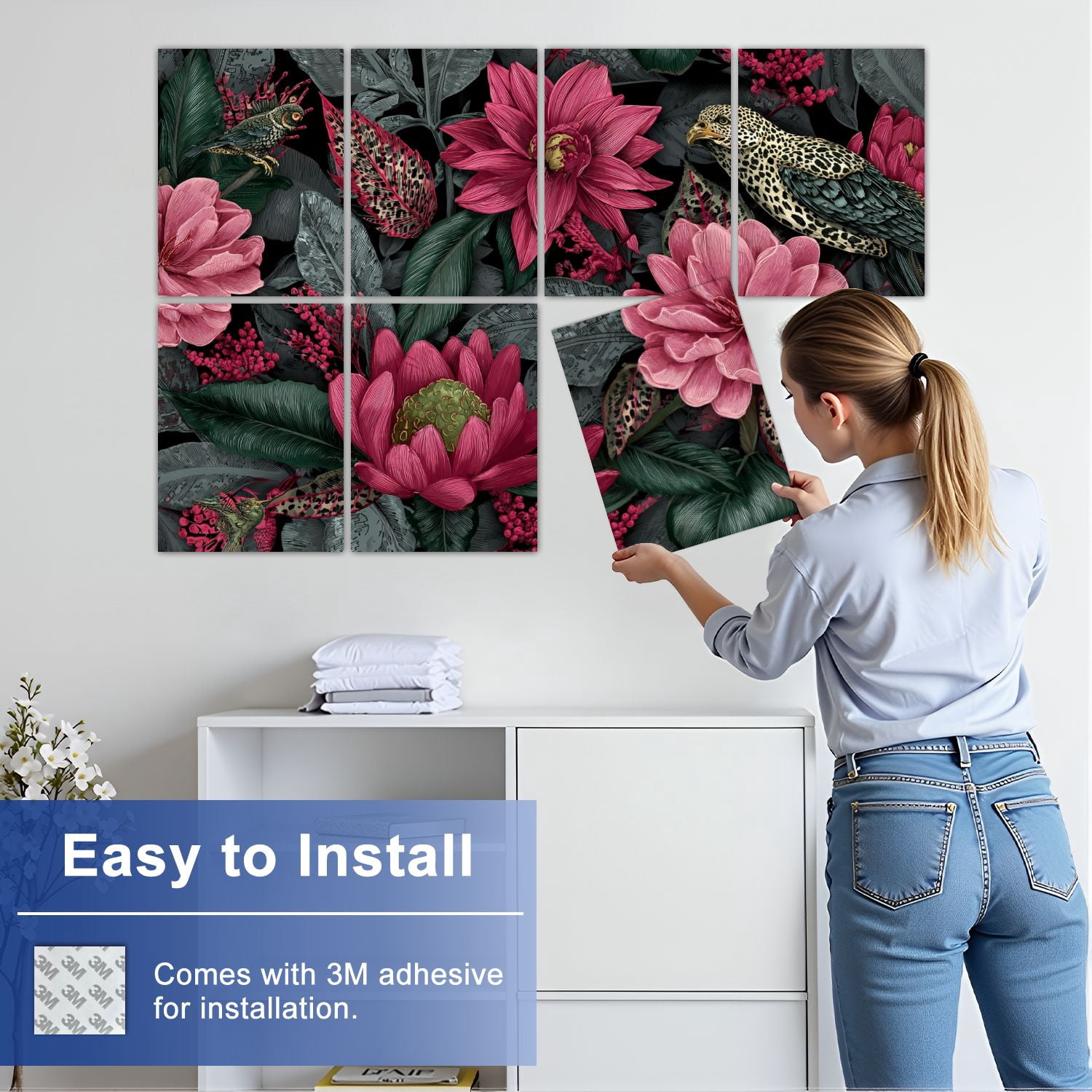 8 Pack Art Acoustic Panels Sound Absorbing Tropical Jungle Vibrant Sunlight Decorative Soundproof Wall Panels Self Adhesive for Nursery Game Room Bedroom 48"x32"