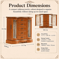 thumbnail image 6 of Stufurhome Wooden Jewelry Box with Mirror, 12 Hooks and Velvet Lining for Women - Brown, 6 of 11