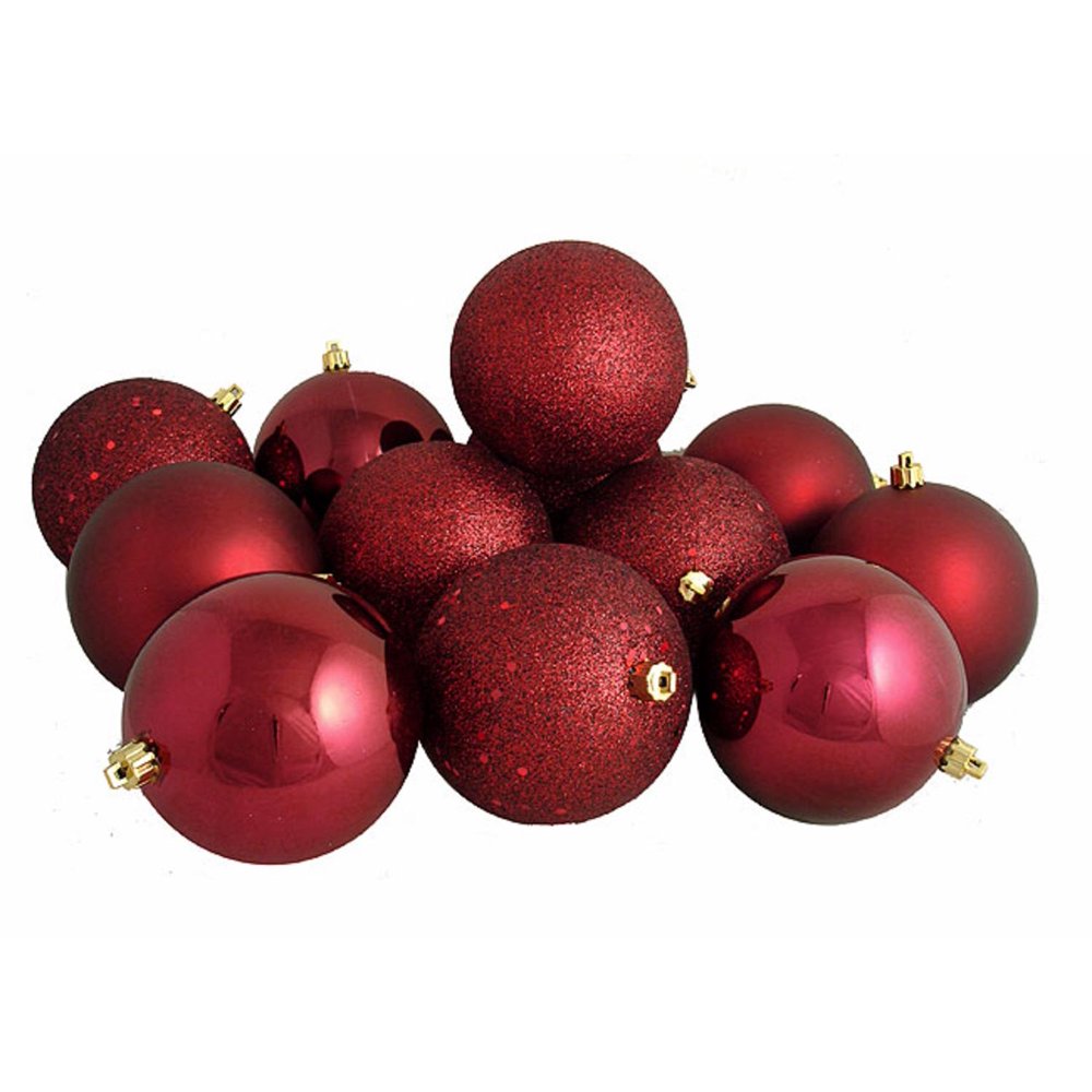 12ct Burgundy Red Shatterproof 4Finish Christmas Ball Ornaments 4