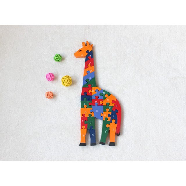 Puzzle de juguete de madera jirafa con números y letras - juguete educativo 3 años para aprender a contar - puzzle 3D de madera grande de 40 cm de tamaño. ER