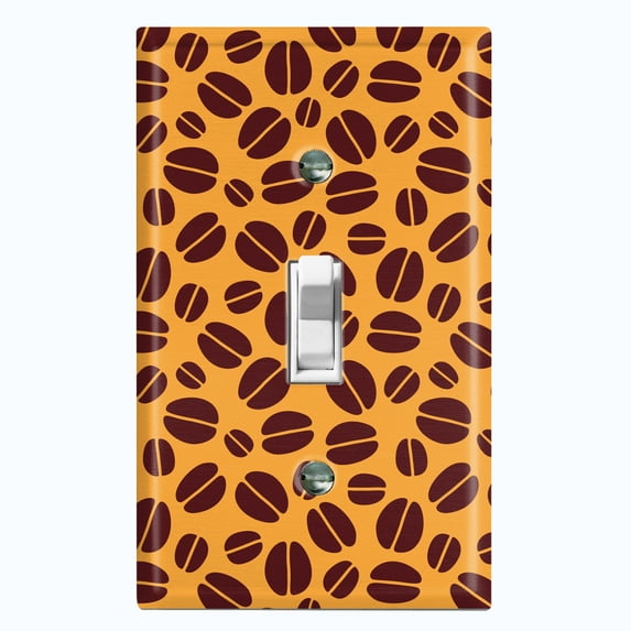 Metal Light Switch Wall Plate Outlet Cover (Coffee Espresso Mocha Bean Orange Pattern - Single Toggle)