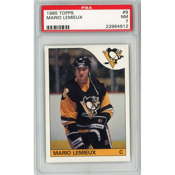 Graded 1985 Topps Mario Lemieux #9 Rookie RC Hockey Card PSA 7 NM