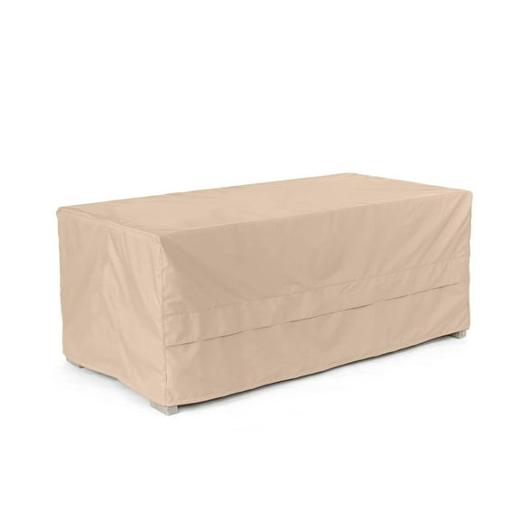 Ultima Deck Box Cover – Heavy-Duty 600D Polyester with Rot-Resistant Double-Stitched Seams, Auto-Locking Drawcord, Mesh Vent & Buckle Straps for Outdoor Protection, 50W x 30D x 25H, Ripstop Tan