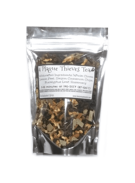 Reiki Charged 4 Plague Thieves Immune Support Tea Wildcrafted Loose Leaf Dried Herbs Cloves Lemon Cinnamon Eucalyptus Rosemary 1.4 oz bag 40g Small Sample Tea