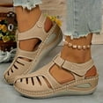 thumbnail image 3 of Dakaela Womens Sandals Closed Toe Wedge Platform Dressy Shoes Comfortable Ankle Strap Casual Summer Beach Slip on Sandal Beige 7.5, 3 of 9